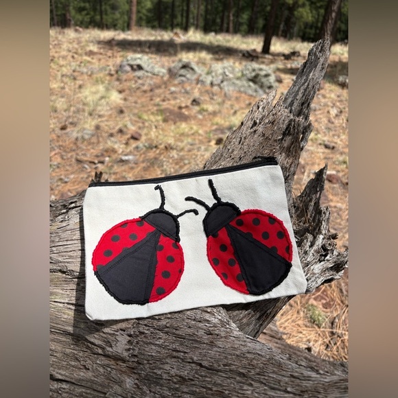 Mommajsews Handbags - Hand crafter Lady Bug  Hand embroidered small bag